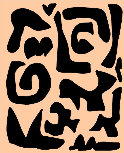 Composición abstracta de formas negras sobre un fondo naranja claro