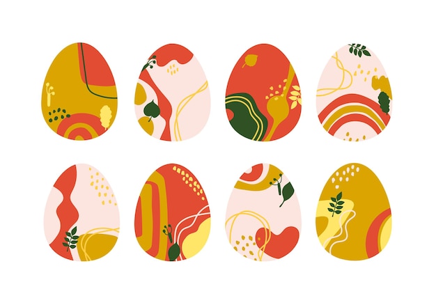Composición abstracta multicolor en forma de huevo Conjunto de huevos de Pascua decorativos
