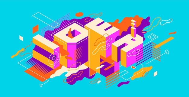 Vector composición abstracta con tipografía de estilo isométrico