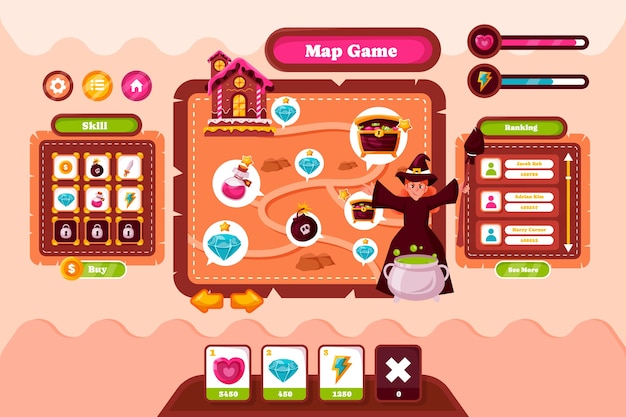 Composición de los activos del juego plano dibujado a mano