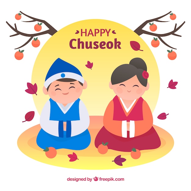 Composición adorable de chuseok con diseño plano