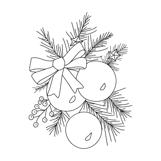 Composición de Año Nuevo en estilo doodle Bolas de Navidad branchVector