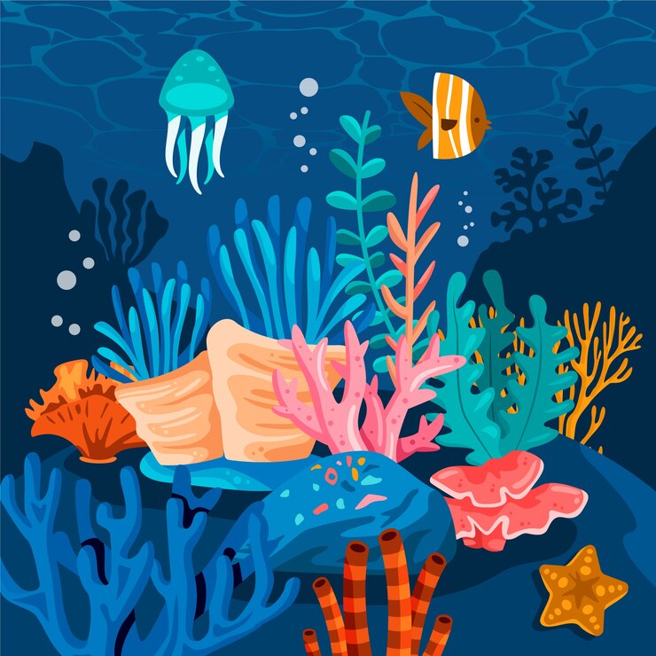 Composición del arrecife de coral en estilo plano