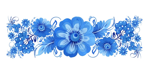 Vector composición con arte popular ucraniano de flores azules petrykivka