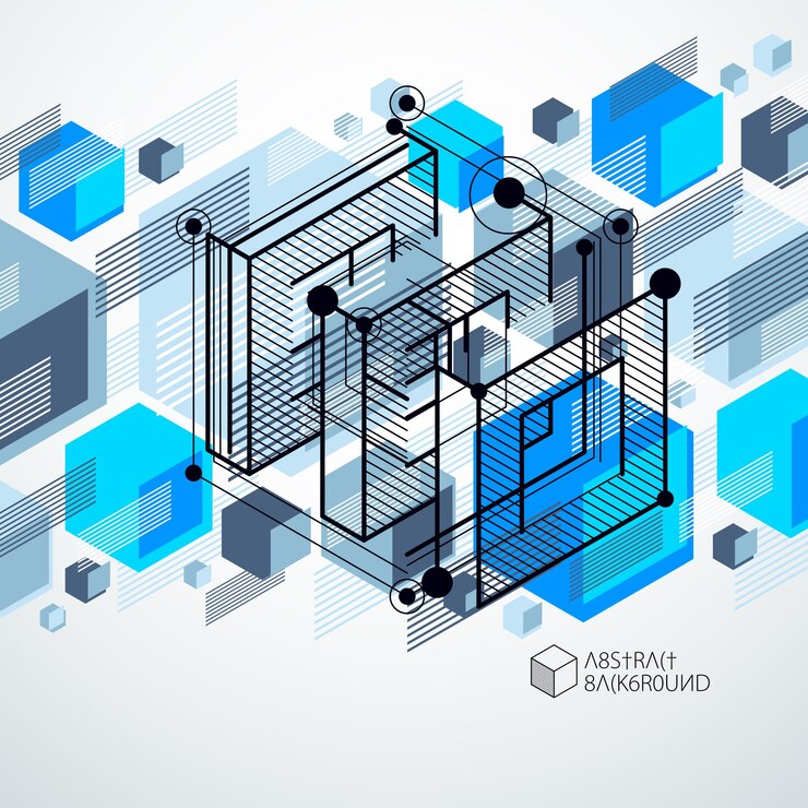 Vector composición azul 3d abstracta geométrica minimalista vectorial en estilo futurista. la composición geométrica moderna se puede utilizar como plantilla y diseño.