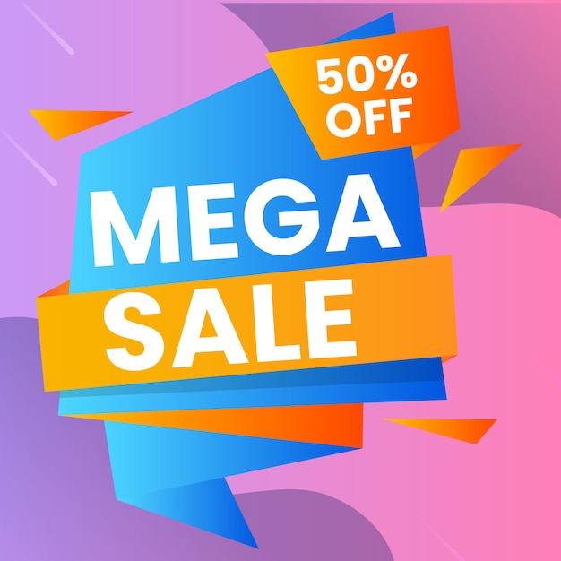 Composición de banner de mega venta moderna con plantilla de fondo de descuento plano vector abstracto