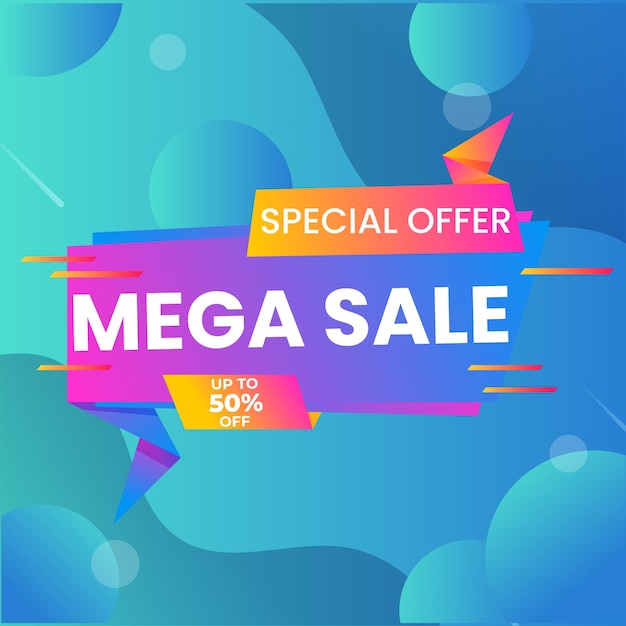 Composición de banner de mega venta moderna con plantilla de fondo de descuento plano vector abstracto