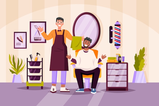 Composición de barbería de dibujos animados dibujada a mano