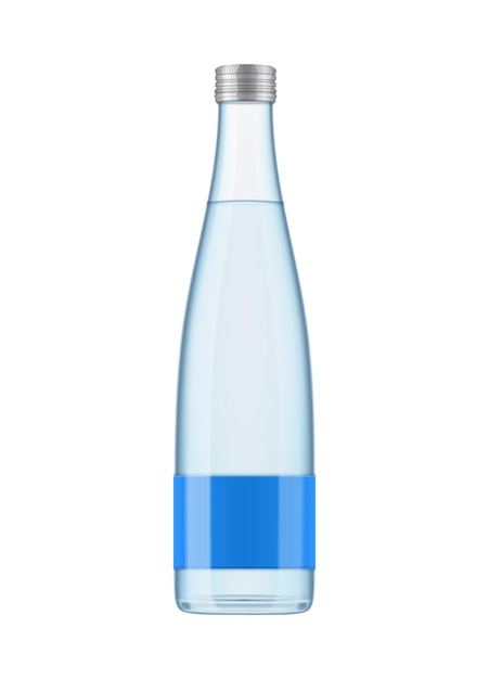 Composición de botella de agua mineral realista con imagen aislada de botella de agua de vidrio en la ilustración de vector de fondo en blanco