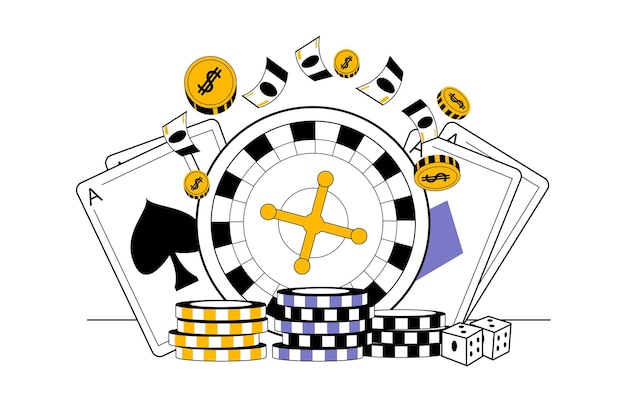 Composición de las cartas de ruleta, los dados y las fichas