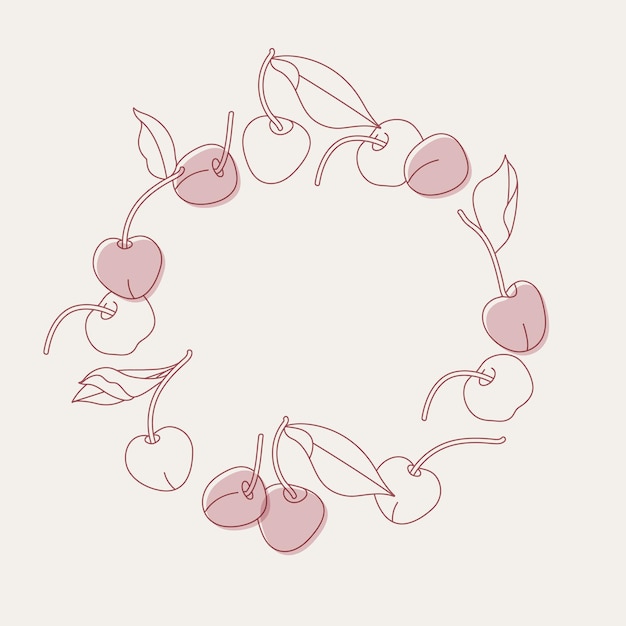 Composición de círculo de ilustración vectorial con frutas de cereza fondo de moda con cerezas