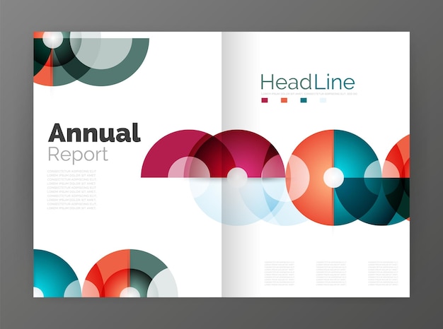 Composición de círculo transparente en folleto de informe anual de negocios