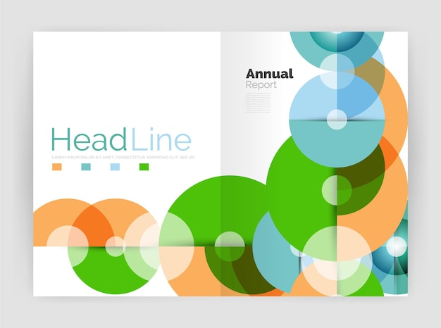 Composición de círculo transparente en folleto de informe anual de negocios