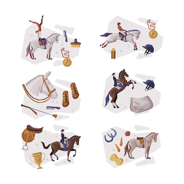 Composición de club ecuestre con jockey a caballo Conjunto vectorial