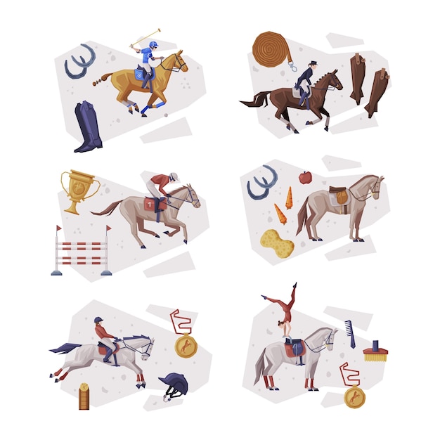 Composición de club ecuestre con jockey a caballo Conjunto vectorial
