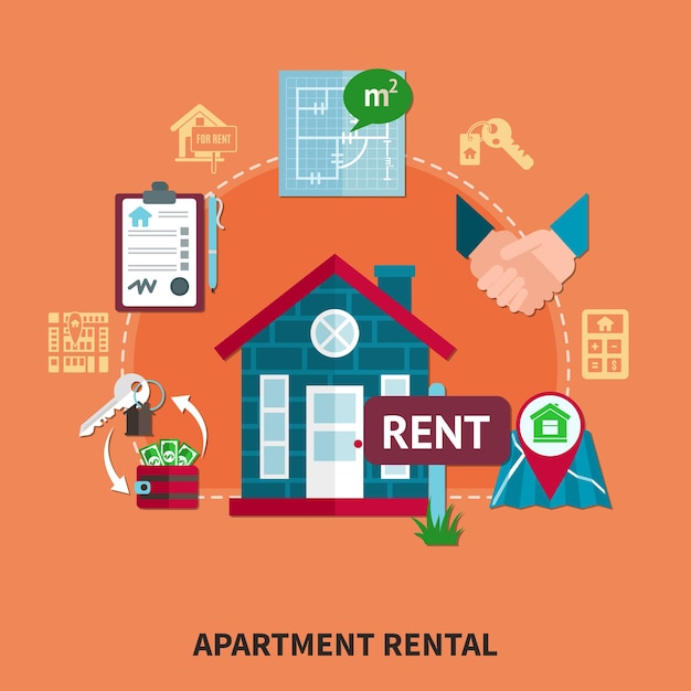 Vector composición de color de bienes raíces con descripción de alquiler de apartamento