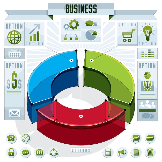 Composición conceptual de infografías creativas, idea de círculo de tres sectores 3d, ilustración de diseño vectorial.