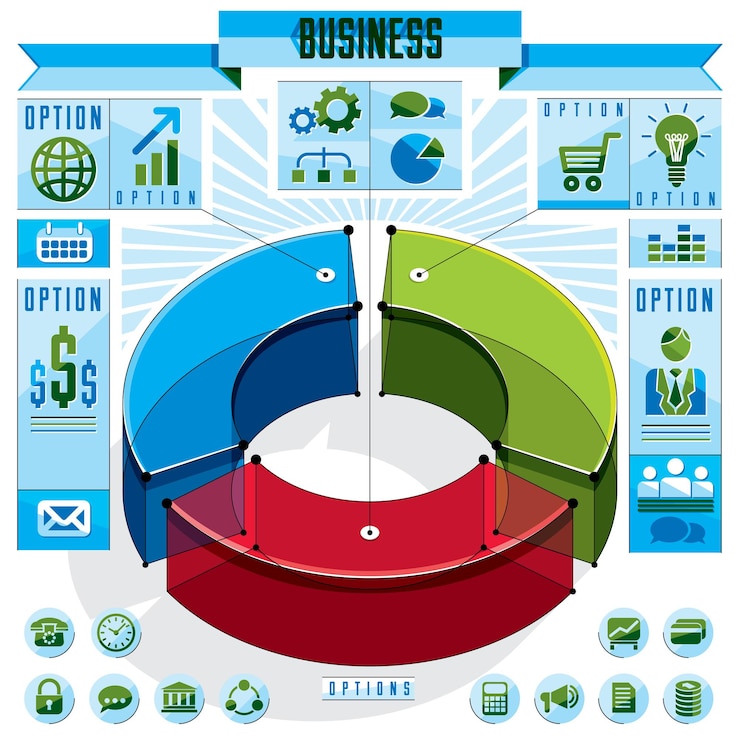 Vector composición conceptual de infografías creativas, idea de círculo de tres sectores en 3d, ilustración de diseño vectorial.