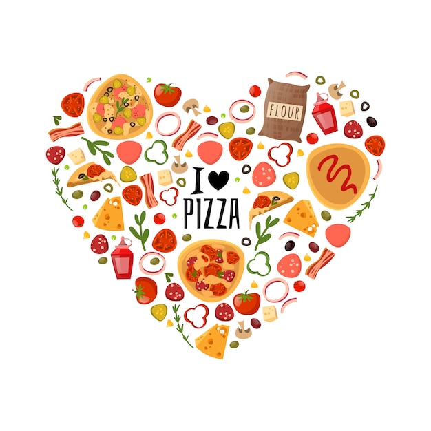 Composición de corazón de pizza