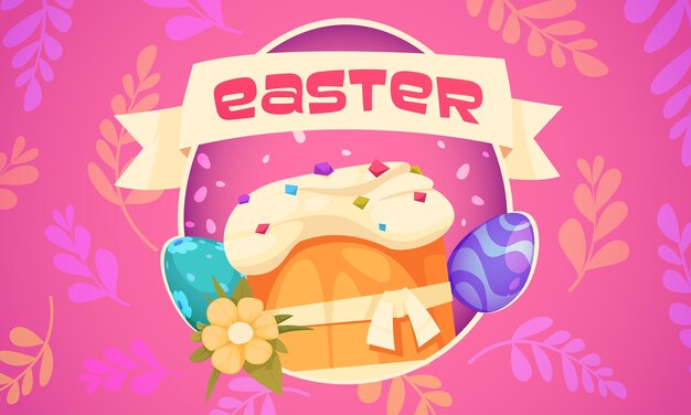 Composición de dibujos animados de celebración de Pascua en estilo plano