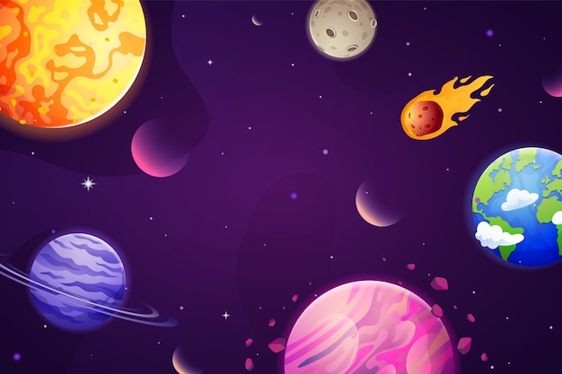 Composición de dibujos animados de planetas dibujados a mano