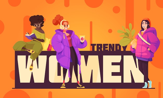 Composición de dibujos animados planos dibujados a mano por mujeres de moda