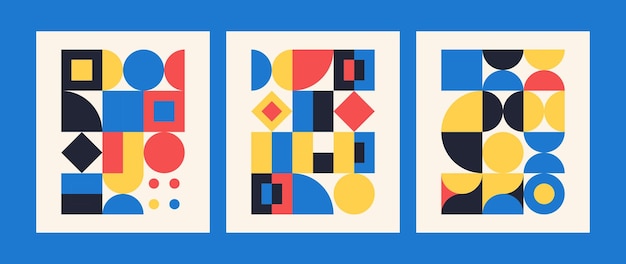 Composición dinámica de la Bauhaus con patrones geométricos y colores primarios artísticos audaces