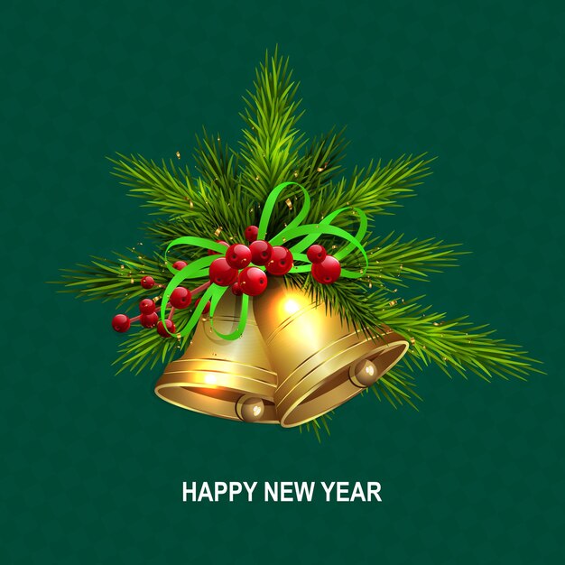 Composición de elementos de diseño navideño aislado con campanas de color dorado