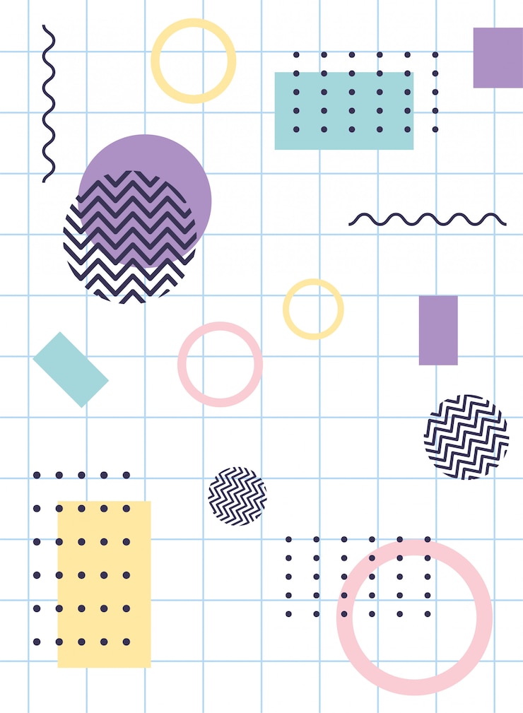 Vector composición de elementos geométricos memphis 80s 90s estilo resumen cuadrícula