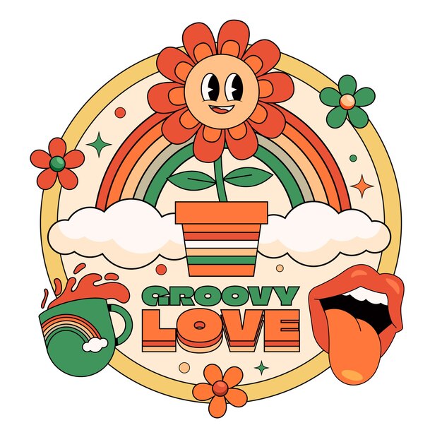 Composición de elementos groovy en estilo dibujado a mano