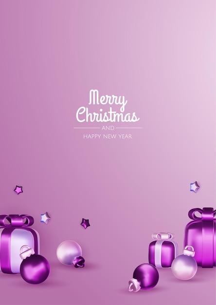 Composición festiva de invierno de Navidad Fondo colorido de Navidad objetos de diseño decorativo 3D realistas cajas de regalos de árbol de Navidad bola de Navidad confeti de oro Ilustración vectorial de Feliz Año Nuevo