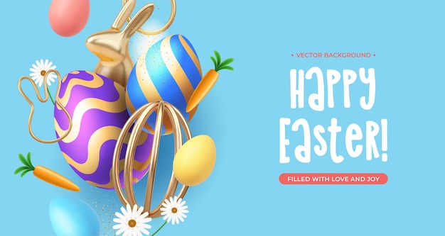 Composición festiva de vacaciones de Pascua Composición de decoración de Pascua 3d Ilustración vectorial