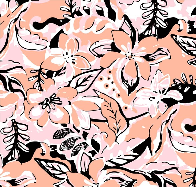Composición floral abstracta en tonos rosados y melocotones