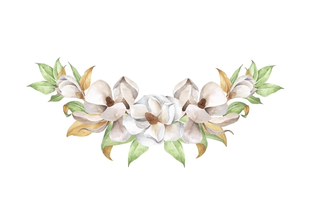 Composición floral acuarela. magnolia, un tierno ramo.