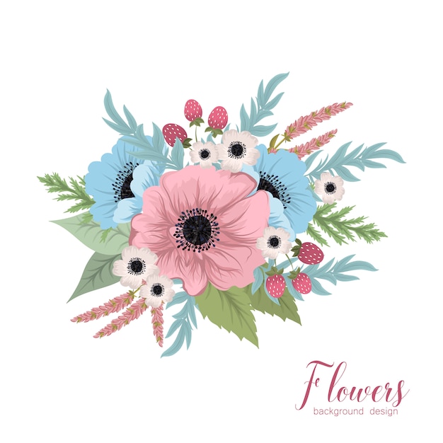 Composición floral con flores de colores.