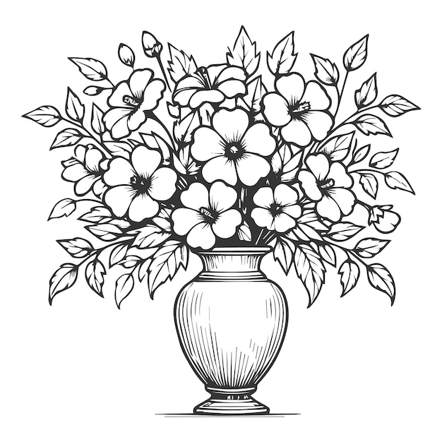 Composición floral Ramo con flores y plantas de primavera dibujadas a mano