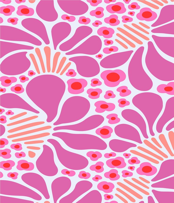Composición floral vibrante con pétalos estilizados y tonos rosados audaces