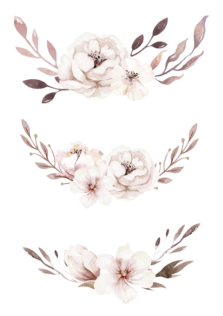 Vector composición de flores de acuarela para invitación de boda y tarjeta de cumpleaños boho blossom