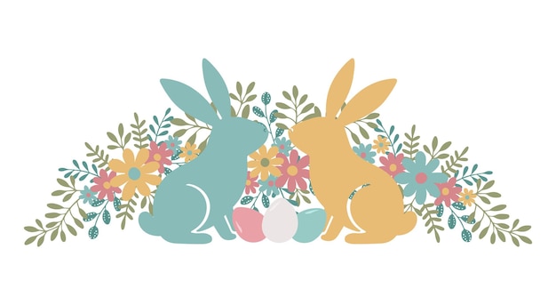 Composición Flores y huevos de conejo de Pascua
