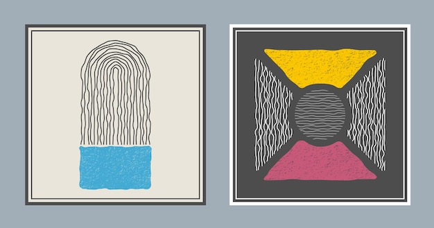 La composición de formas geométricas distorsionadas Una colección de carteles o pinturas en un estilo minimalista Diseño de impresiones de diseño de interiores e ideas creativas.