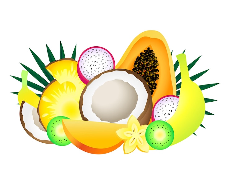Vector composición con frutas tropicales
