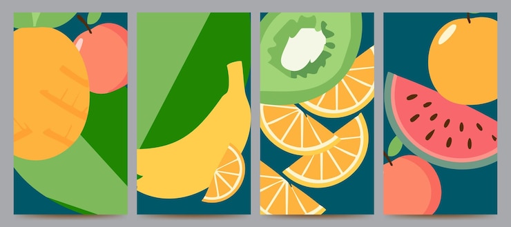 Vector composición de frutas vibrantes un diseño de cartel colorido