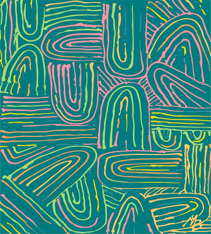 Composición geométrica abstracta con teal y arcos coloridos