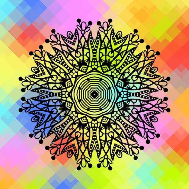 Composición geométrica cuadrada con diseño floral étnico color pa
