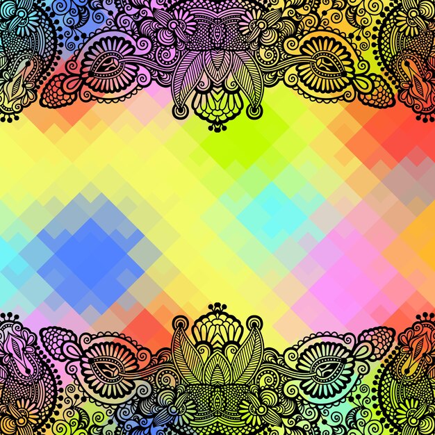 Composición geométrica cuadrada con diseño floral étnico color pa