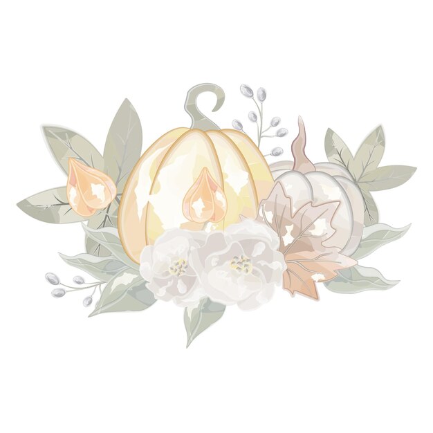 composición de hojas de otoño y calabazas vector acuarela