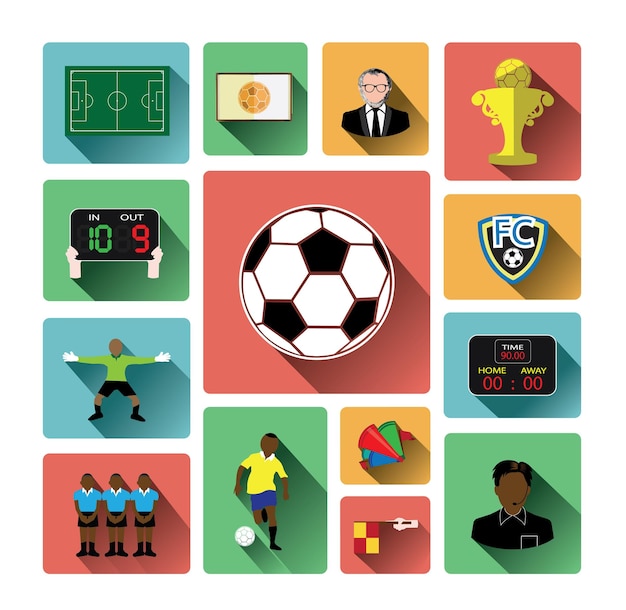 Vector composición de iconos de fútbol con efecto de sombra larga