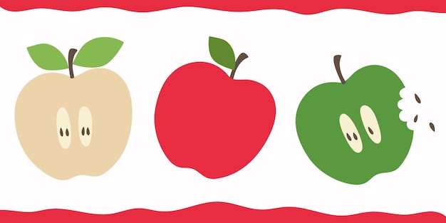 Composición de ilustración mínima plana de fruta Banner con manzana