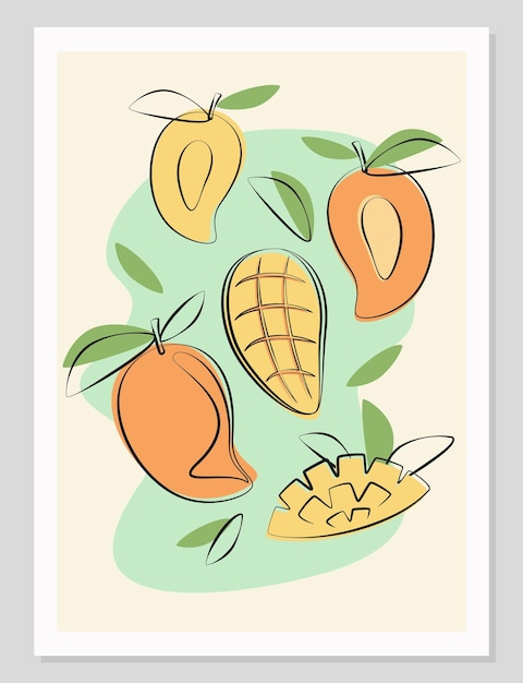 Composición de ilustración minimalista plana de frutas Cartel con mango en diseño minimalista plano