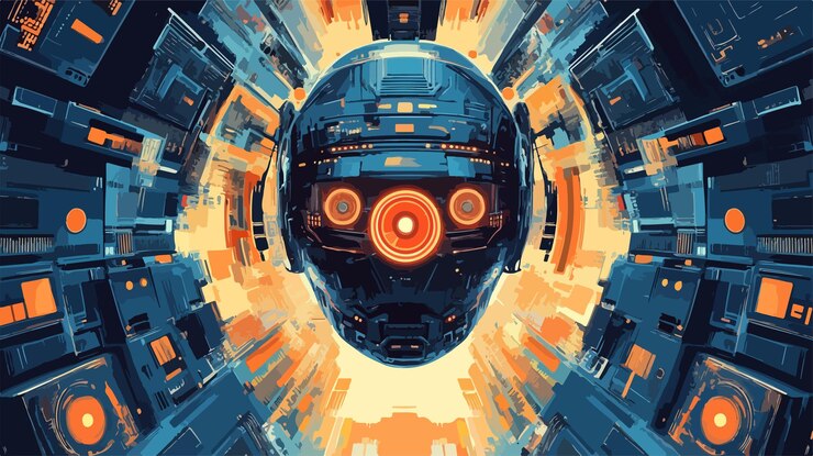 Vector composición de inteligencia artificial centrada en un ángulo amplio para conceptos tecnológicos